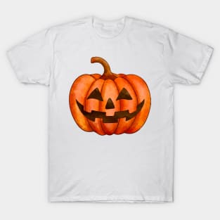 Watercolor Halloween Pumpkin Face T-Shirt